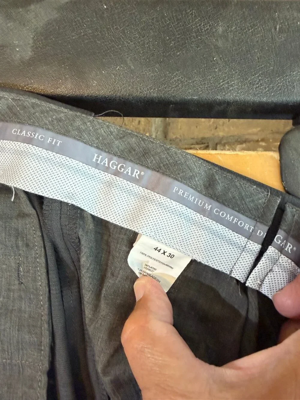 Haggar Premium Comfort Tonal Plaid Charcoal Gray Dress Pants 44X30